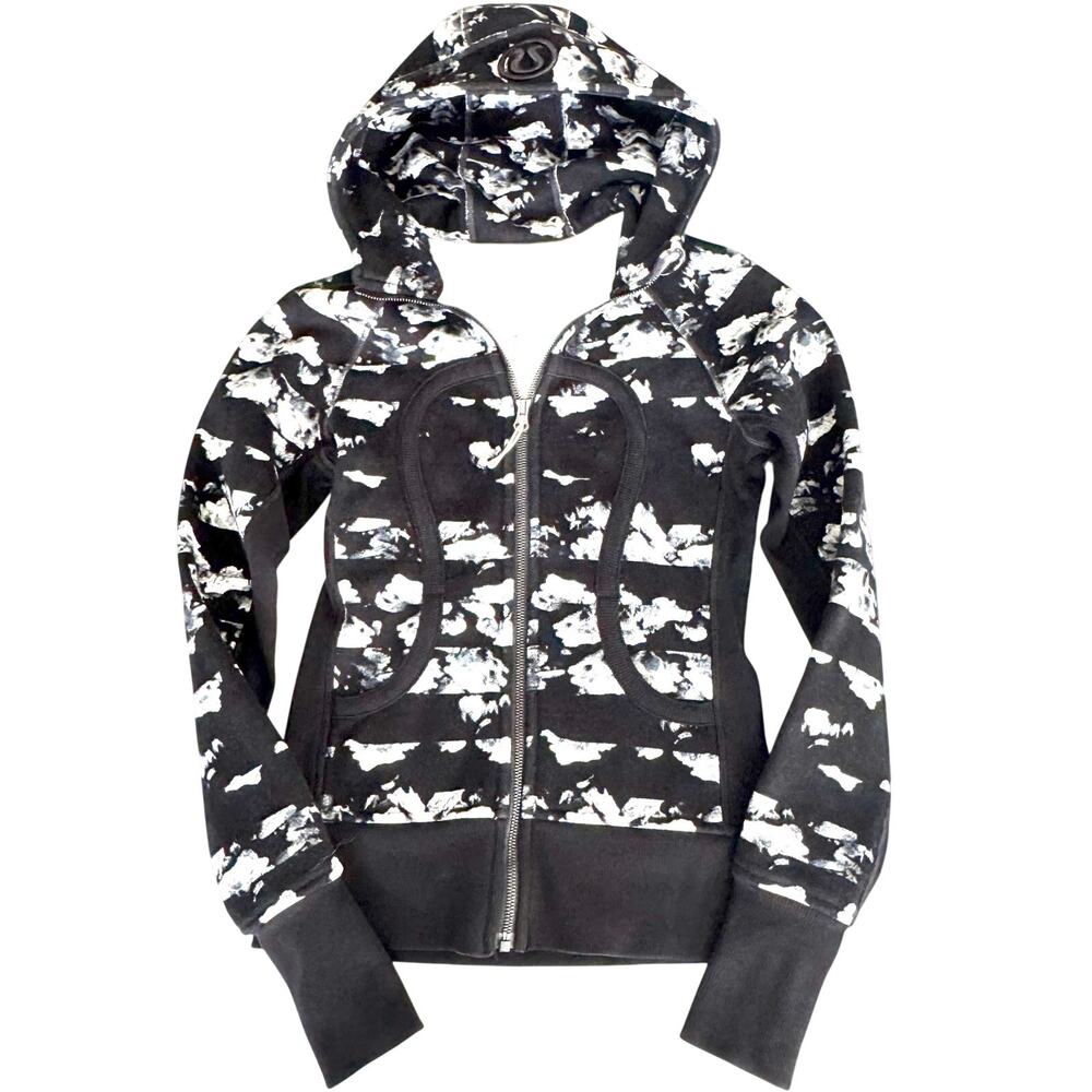 Lululemon Scuba Hoodie III Fleur Sombre Black White Floral Size 4